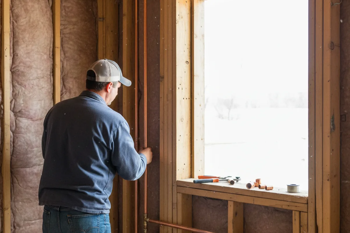 Licensed plumber running new copper supply lines in a Norwood Young America home