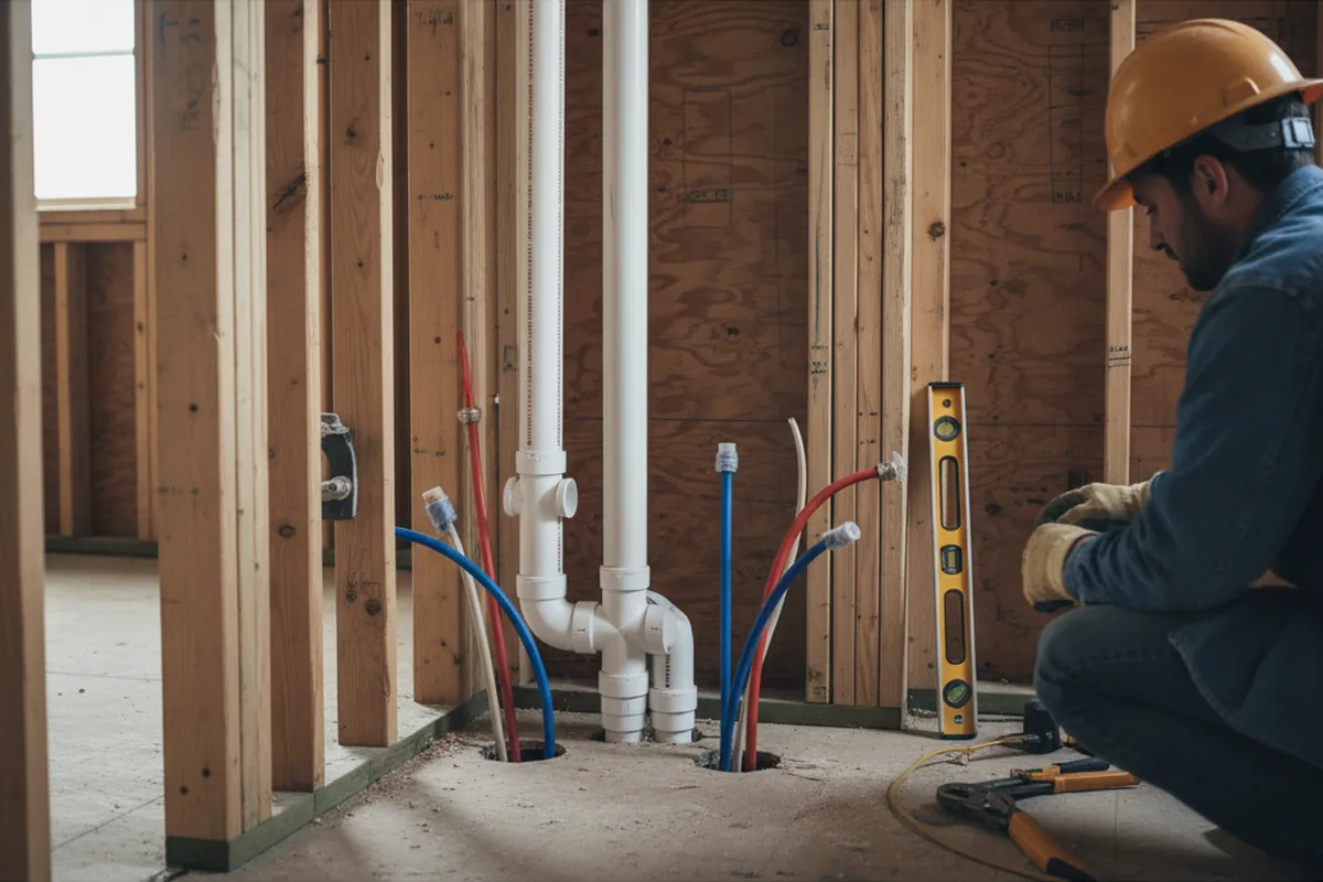 Drain and supply rough-in during Leak Detection in Norwood Young America